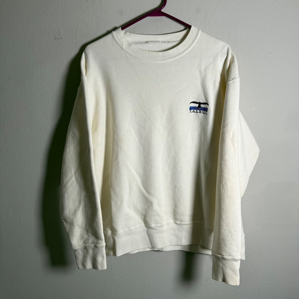 Vintage Talbot Whale Tail Embroidered Crewneck Sweatshirt Cream Mens Medium